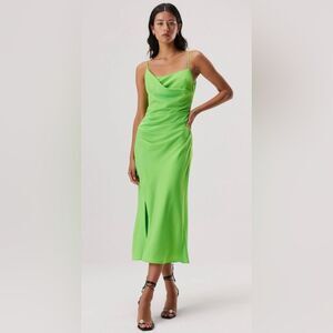 NWT Misha Collection Alden Satin Midi Dress in Lime Green - Size S